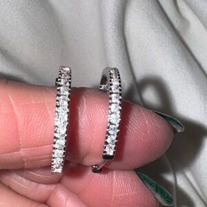 NEW Beautiful Sterling Silver  & Moissanite Hoop Earrings